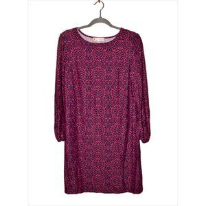 JUDE CONNALLY Long Sleeve Shift Dress in Magenta Damask Print Large